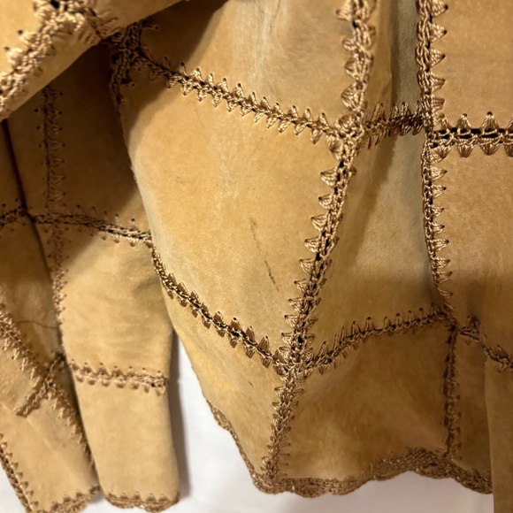 vintage S. M . H. suede leather and crochet patchwork coat/jacket size 3X - Picture 3 of 11